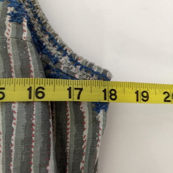 Voloshin Striped Embroidered Detail Shift Midi Dress Linen Cotton Blend Sz Large - Picture 14 of 15